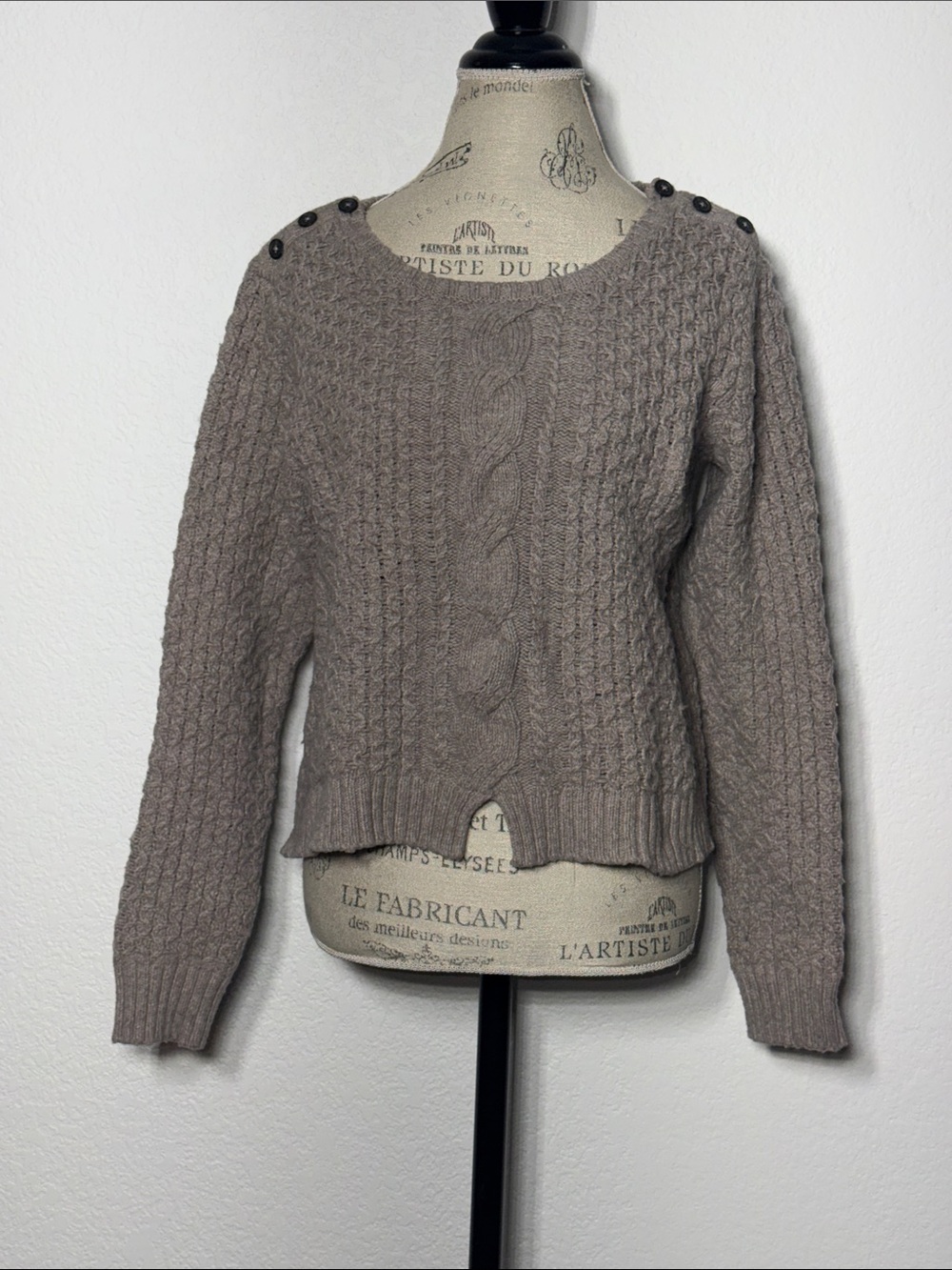 Cable Knit Crewneck Sweater in Taupe